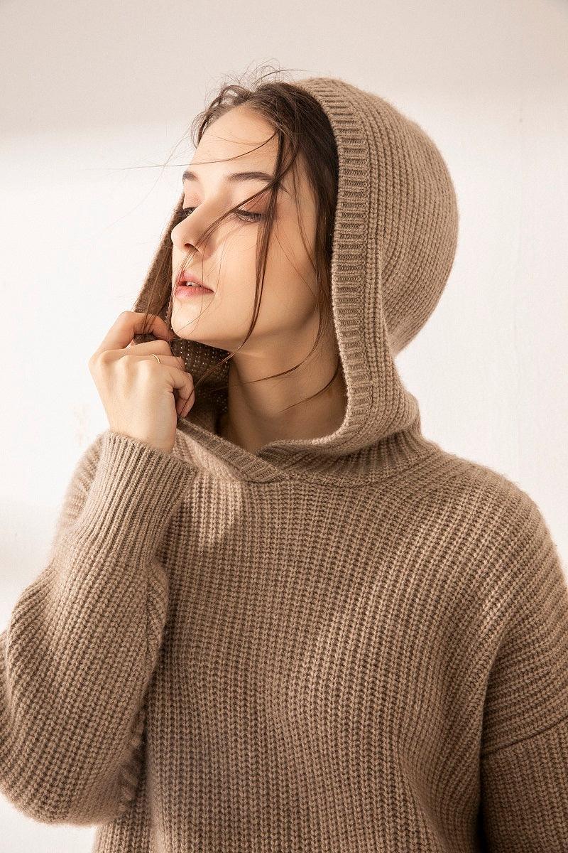 Autumn and winter heavy style of pure cashmere knitted hoodies - Lamycashmere