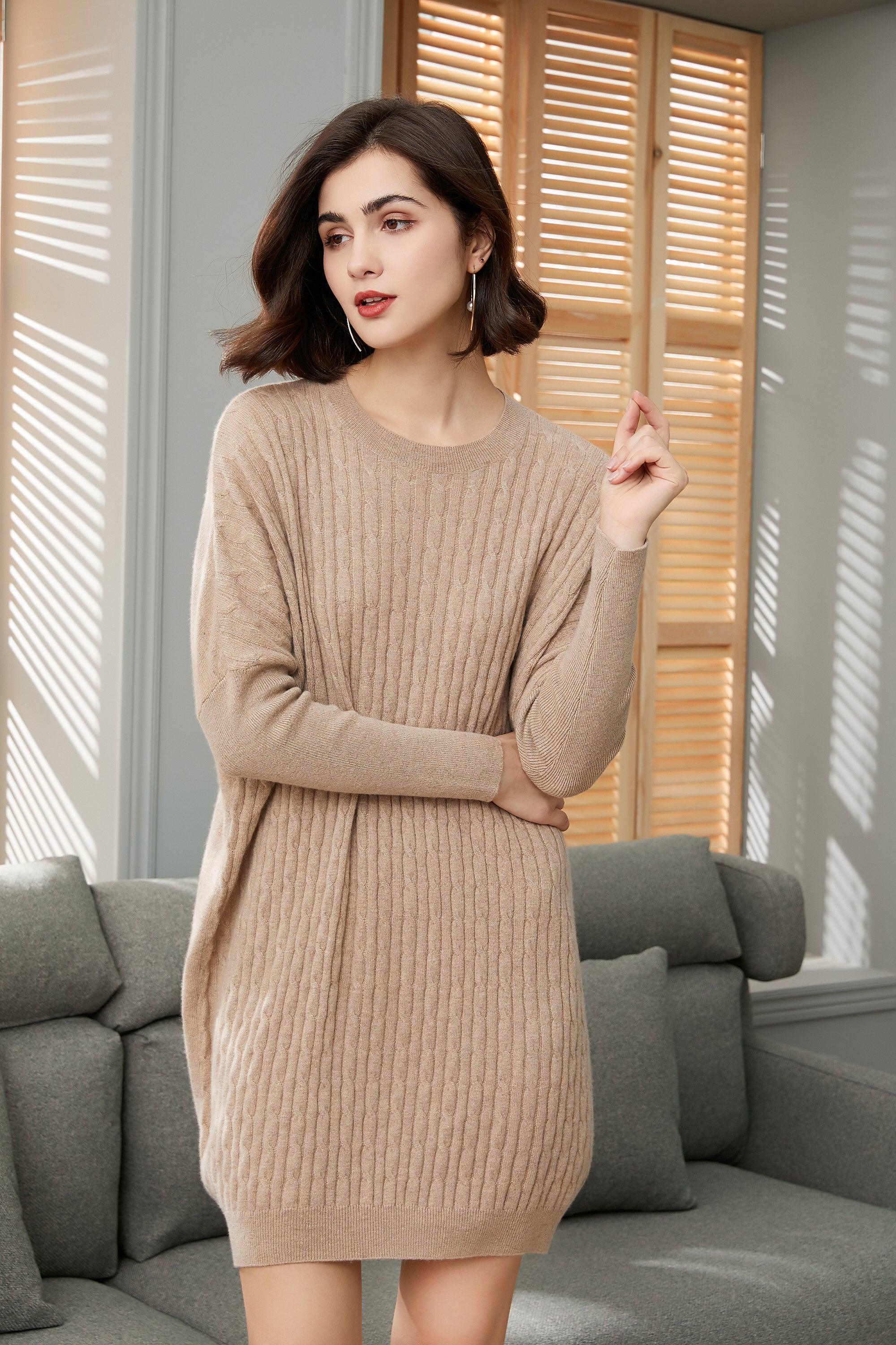 best selling factory price softest nature cashmere fiber produced knitted cable dress for women's - Lamycashmere