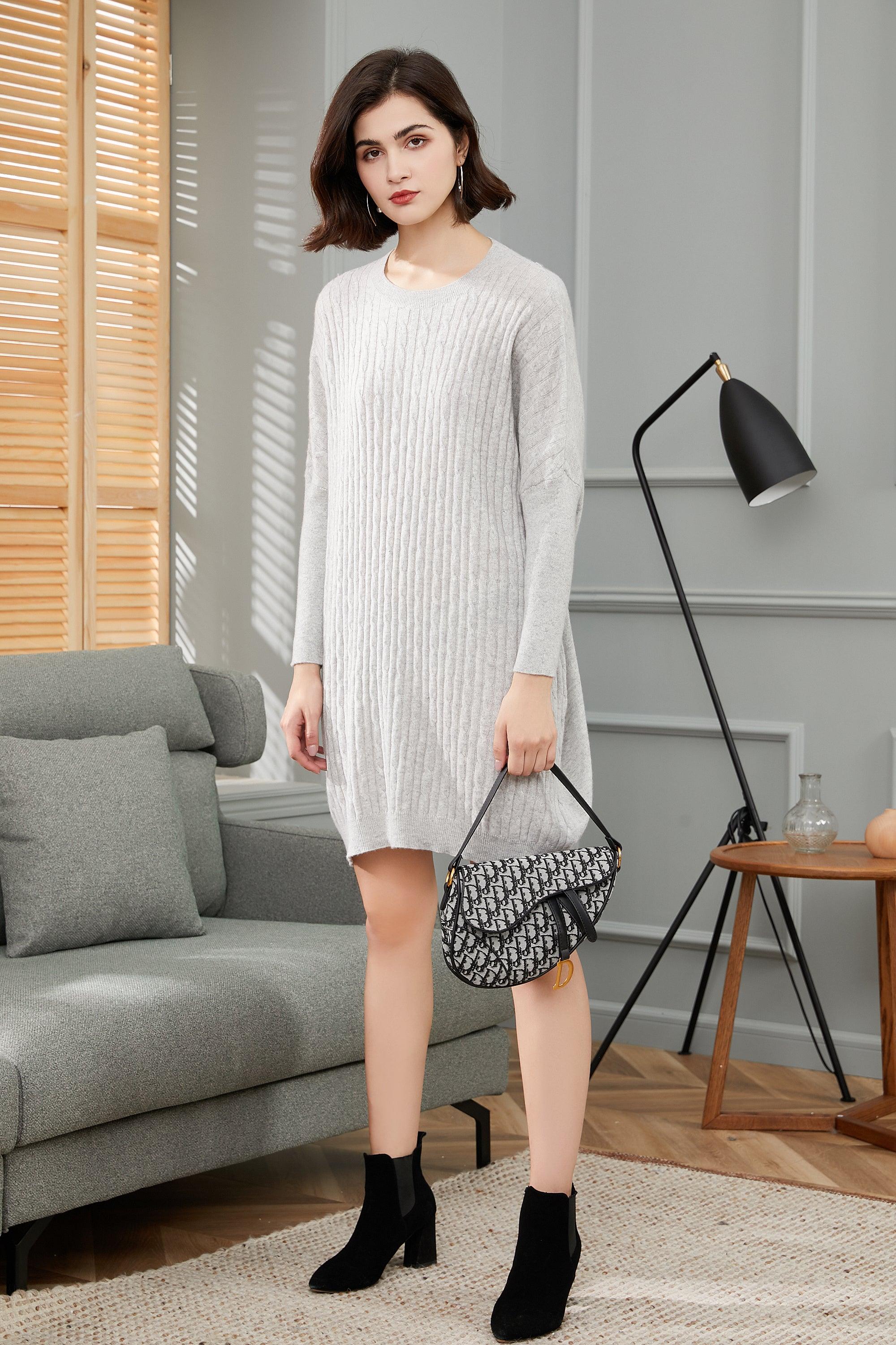 best selling factory price softest nature cashmere fiber produced knitted cable dress for women's - Lamycashmere