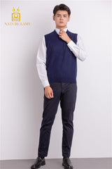 Business and classic men's pure cashmere knitted sleeveless V neck vest - Lamycashmere