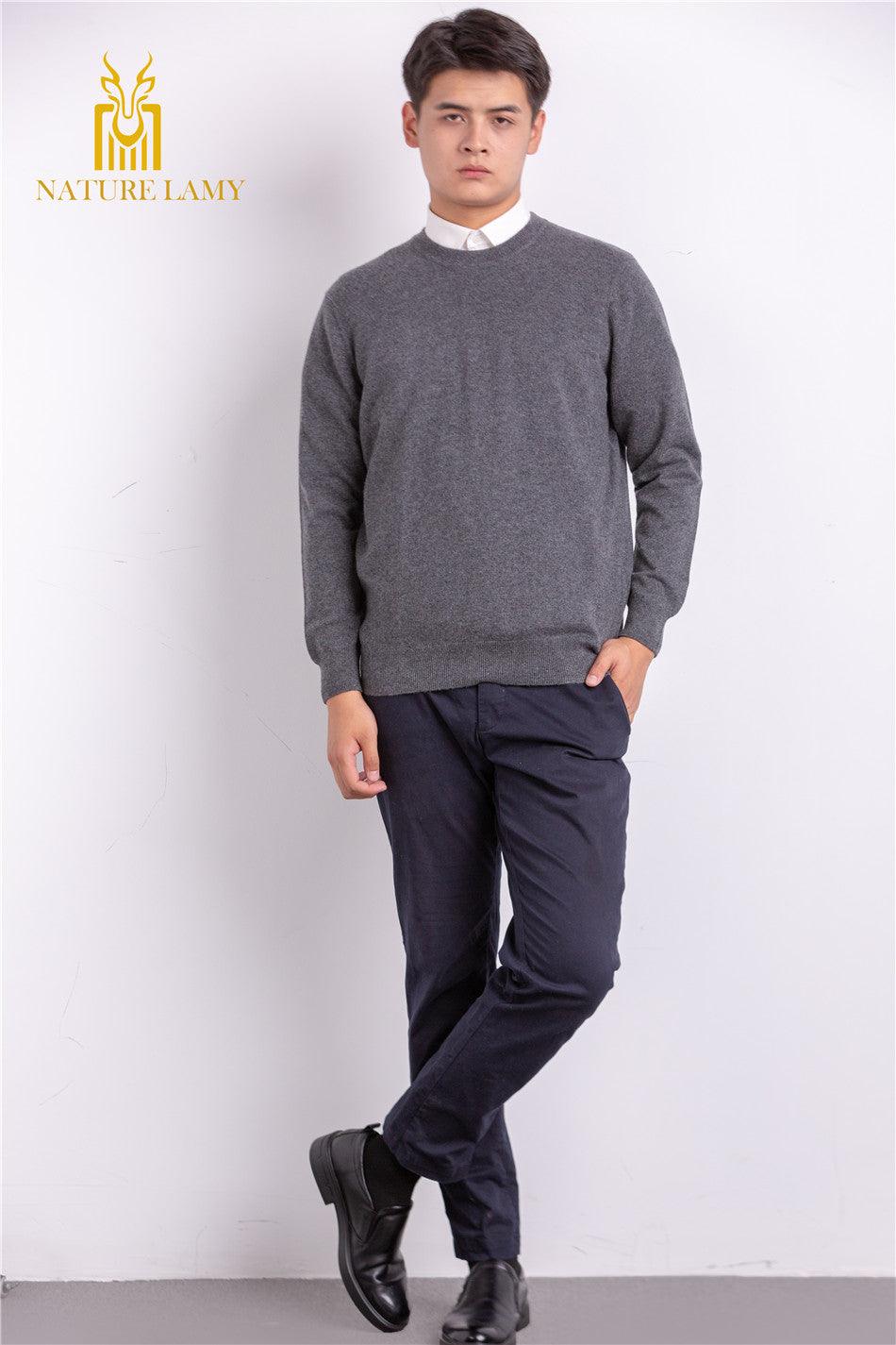 Business style of pure highest quality cashmere charcoal V-neck sweater - Lamycashmere