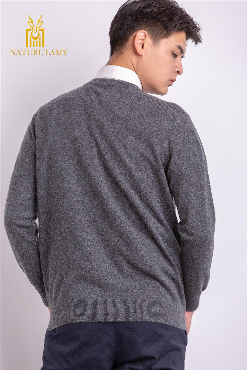 Business style of pure highest quality cashmere charcoal V-neck sweater - Lamycashmere