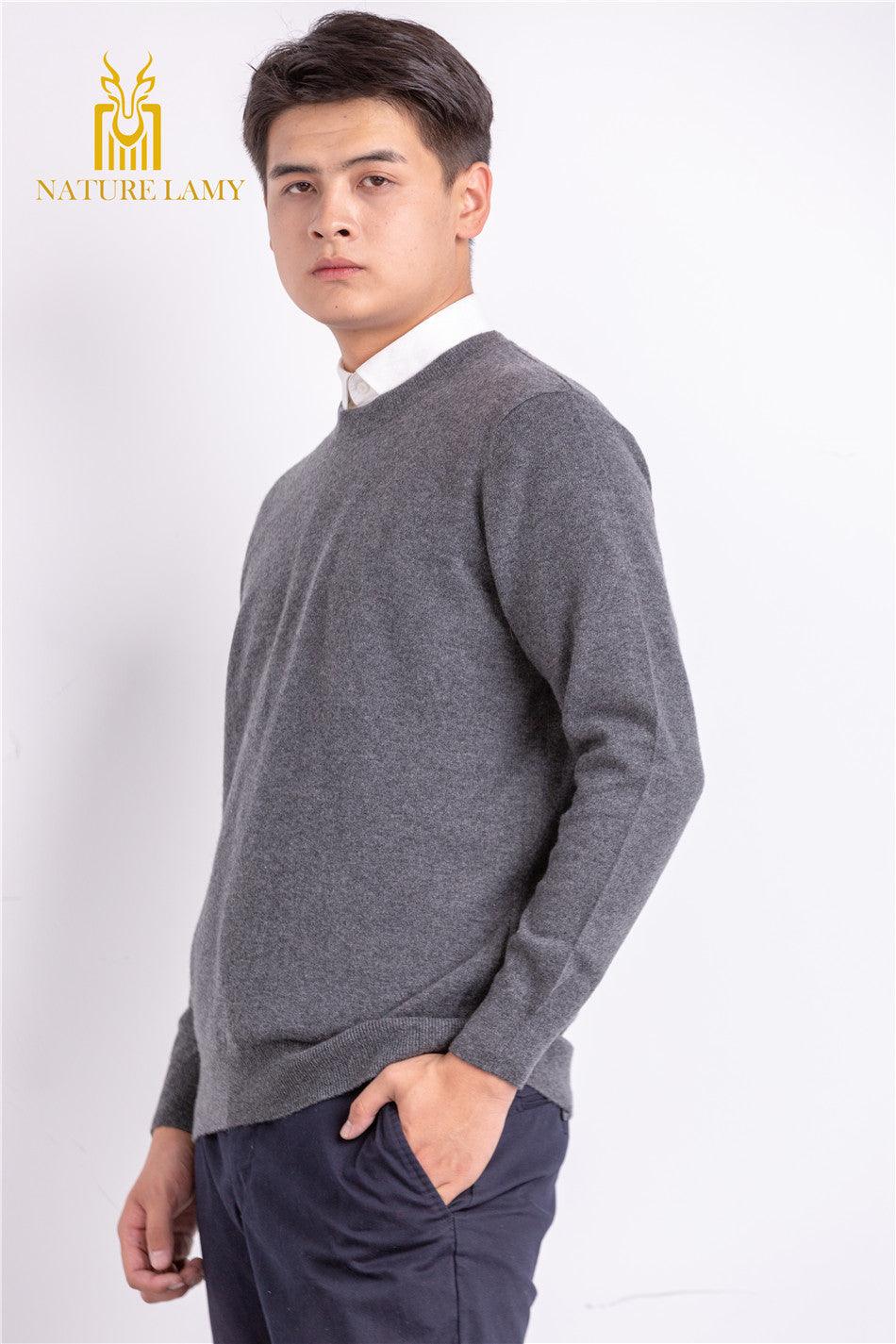 Business style of pure highest quality cashmere charcoal V-neck sweater - Lamycashmere