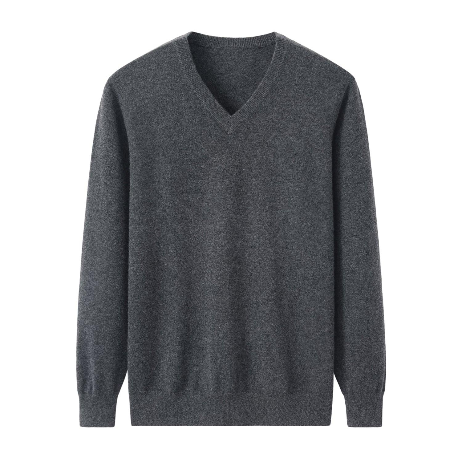 Business style of pure highest quality cashmere charcoal V-neck sweater - Lamycashmere