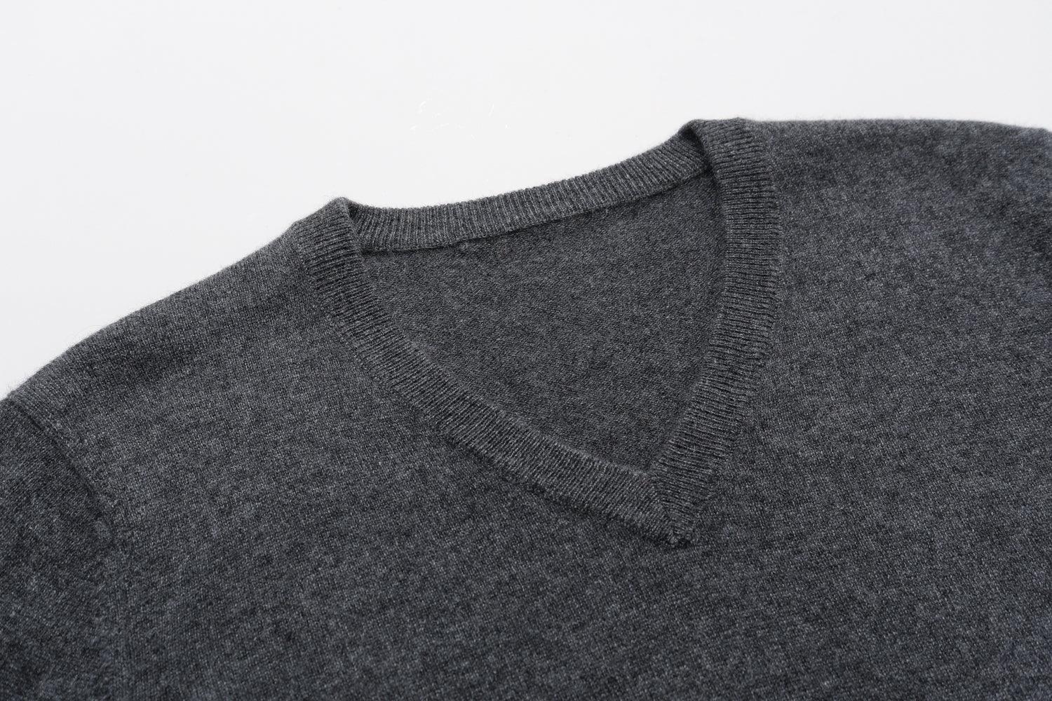 Business style of pure highest quality cashmere charcoal V-neck sweater - Lamycashmere