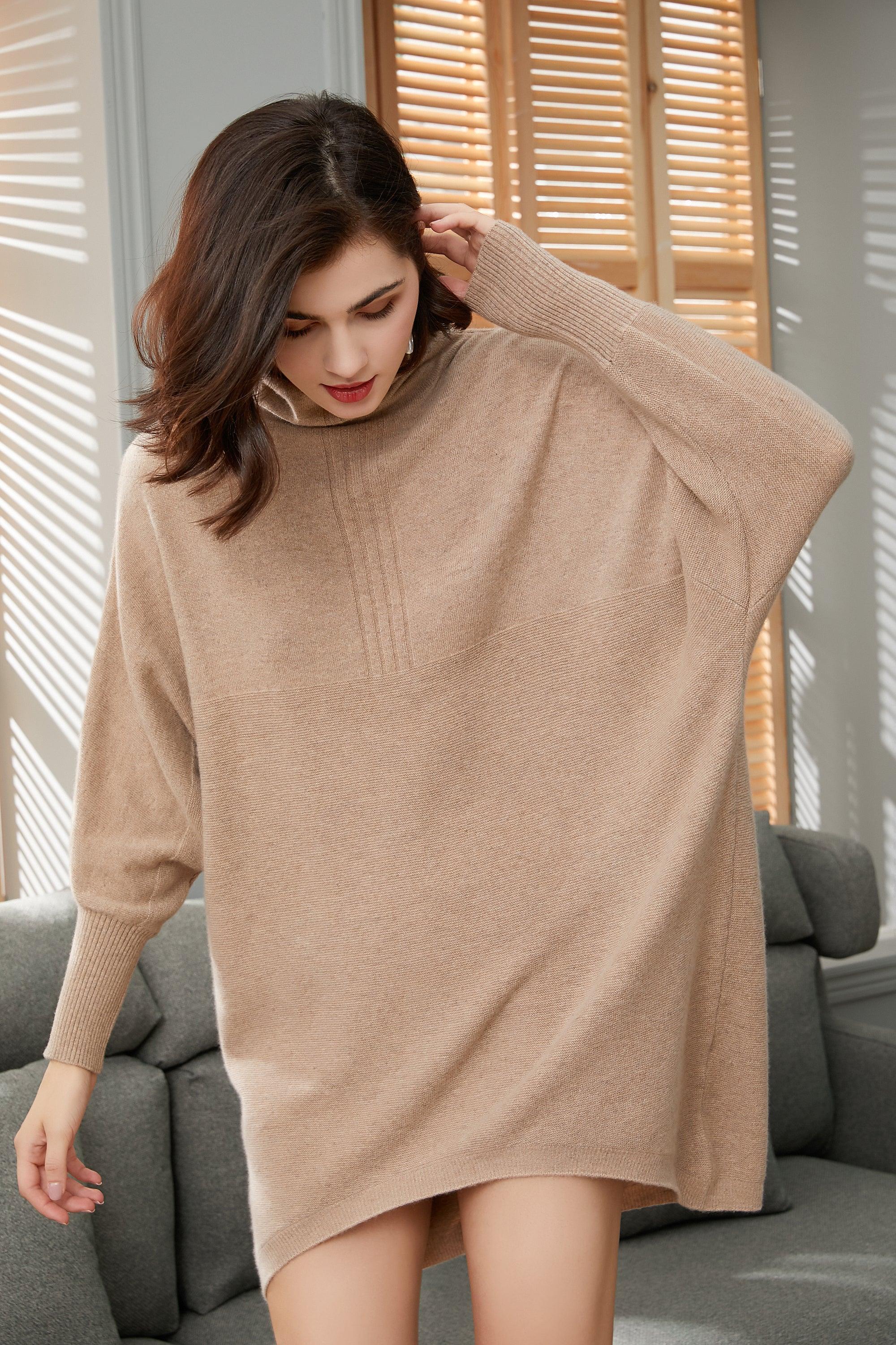 camel color popular style of pure cashmere knitted turtleneck long sweater S/S collection for lady's - Lamycashmere
