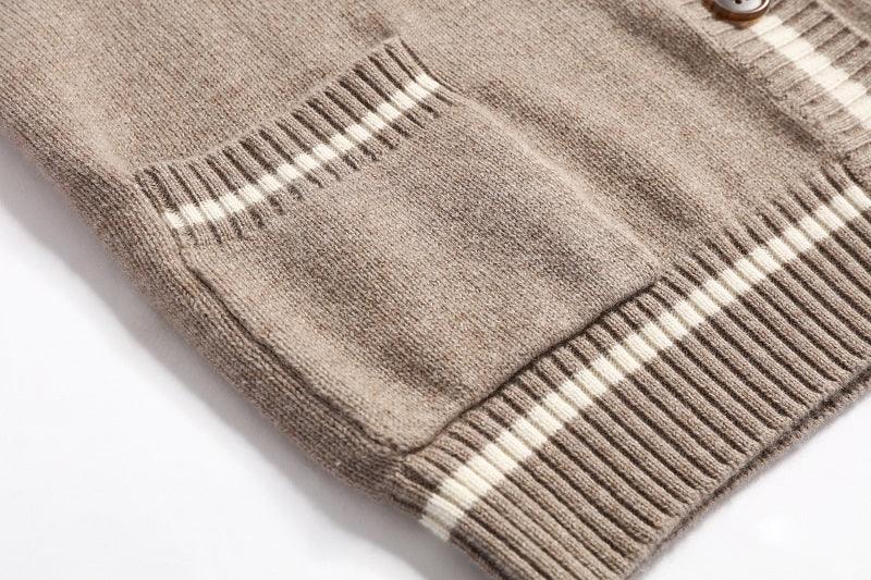camel color with white stripe color cashmere knitted lady's cardigan - Lamycashmere