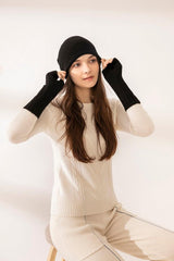 Casual style of cashmere knitted black hat for unisex - Lamycashmere