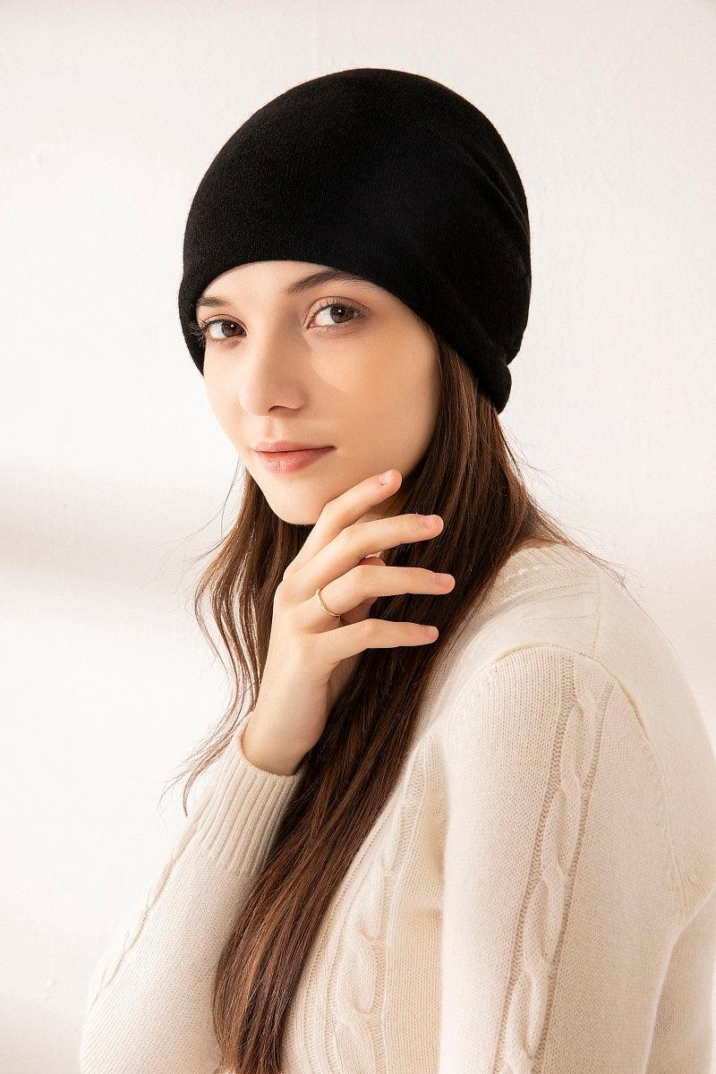 Casual style of cashmere knitted black hat for unisex - Lamycashmere