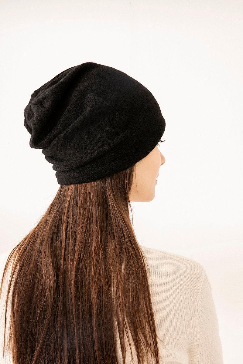 Casual style of cashmere knitted black hat for unisex - Lamycashmere