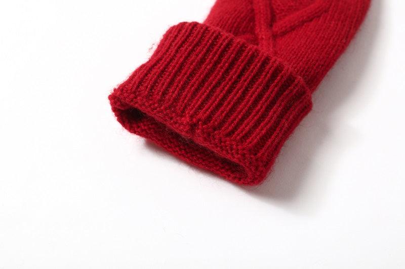 Chirstmas red color cashmere knitted gloves for gift - Lamycashmere