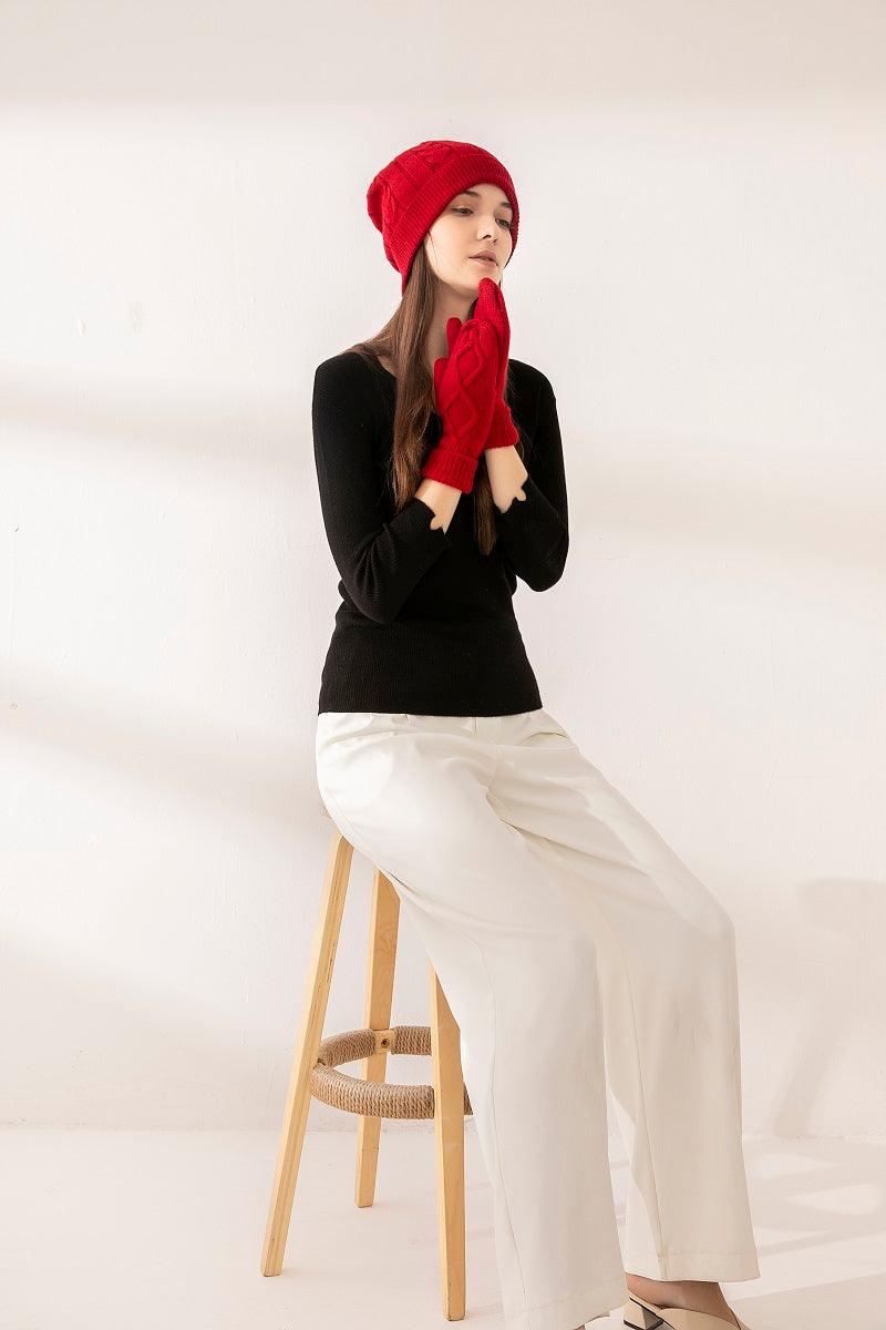 Chirstmas red color cashmere knitted gloves for gift - Lamycashmere