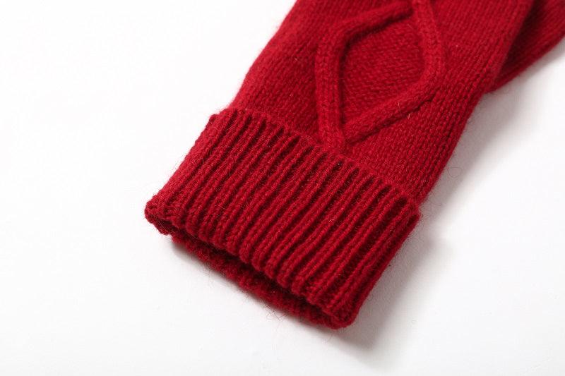 Chirstmas red color cashmere knitted gloves for gift - Lamycashmere