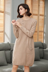 Classic and business 100% percent cashmere knitted long dress pullover dress - Lamycashmere