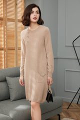 Classic and business 100% percent cashmere knitted long dress pullover dress - Lamycashmere