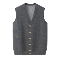 classic and business style of pure cashmere knitted unsleeve button cardigan for men's vest - Lamycashmere