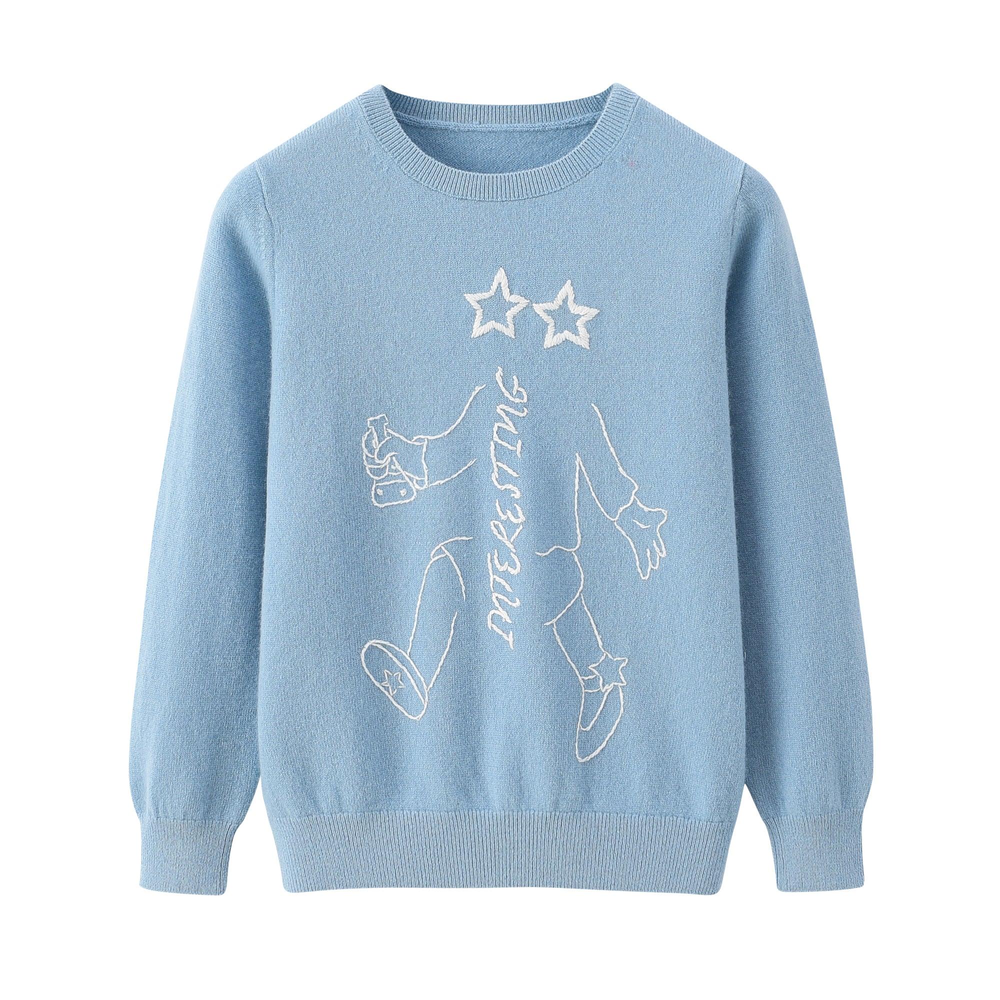 Comfortable and special design baby blue pure cashmere knitted round neck cute pullover for child - Lamycashmere