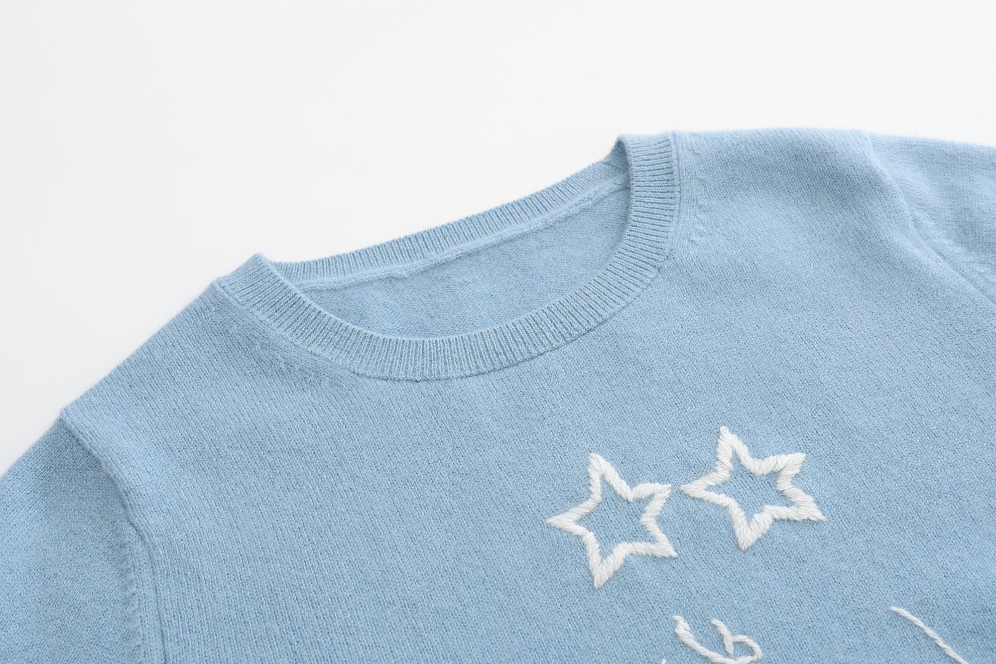 Comfortable and special design baby blue pure cashmere knitted round neck cute pullover for child - Lamycashmere