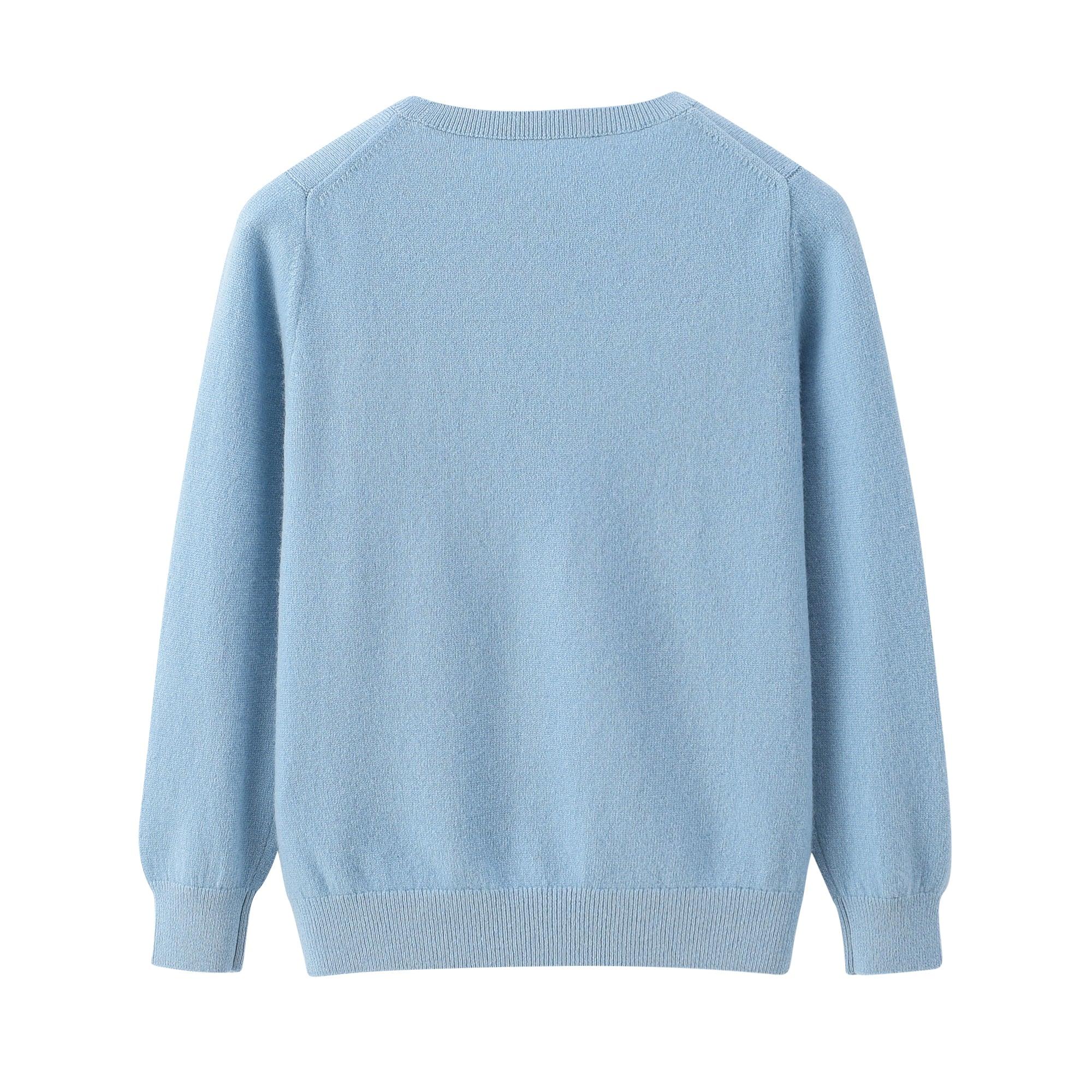 Comfortable and special design baby blue pure cashmere knitted round neck cute pullover for child - Lamycashmere