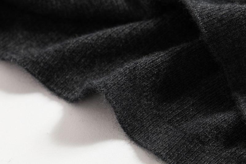 Dark grey pure cashmere V-neck half sleeve sweater - Lamycashmere