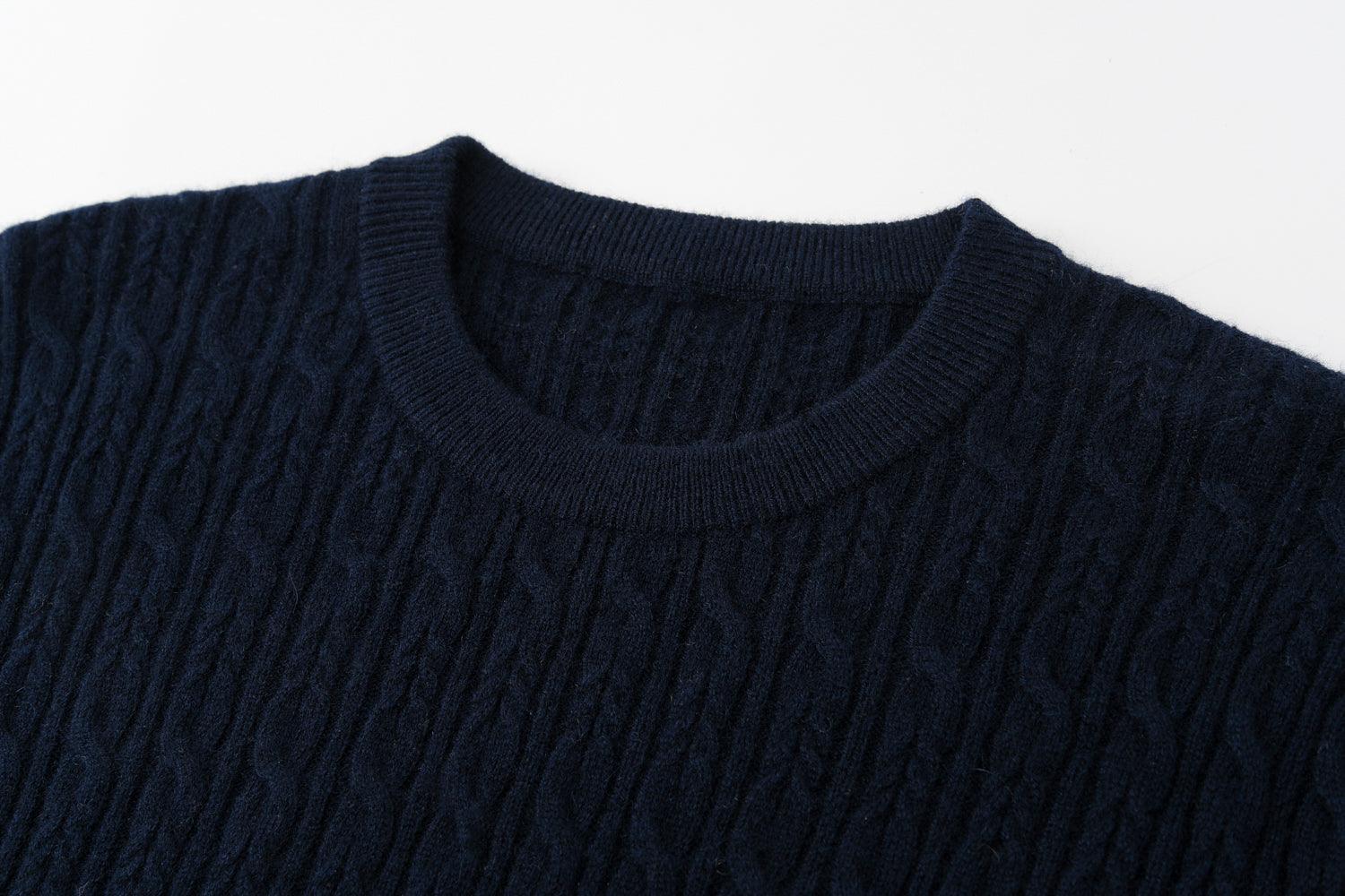 Fall and Winter collection of 100 percent cashmere knitted round neck cable pullover for men's style - Lamycashmere