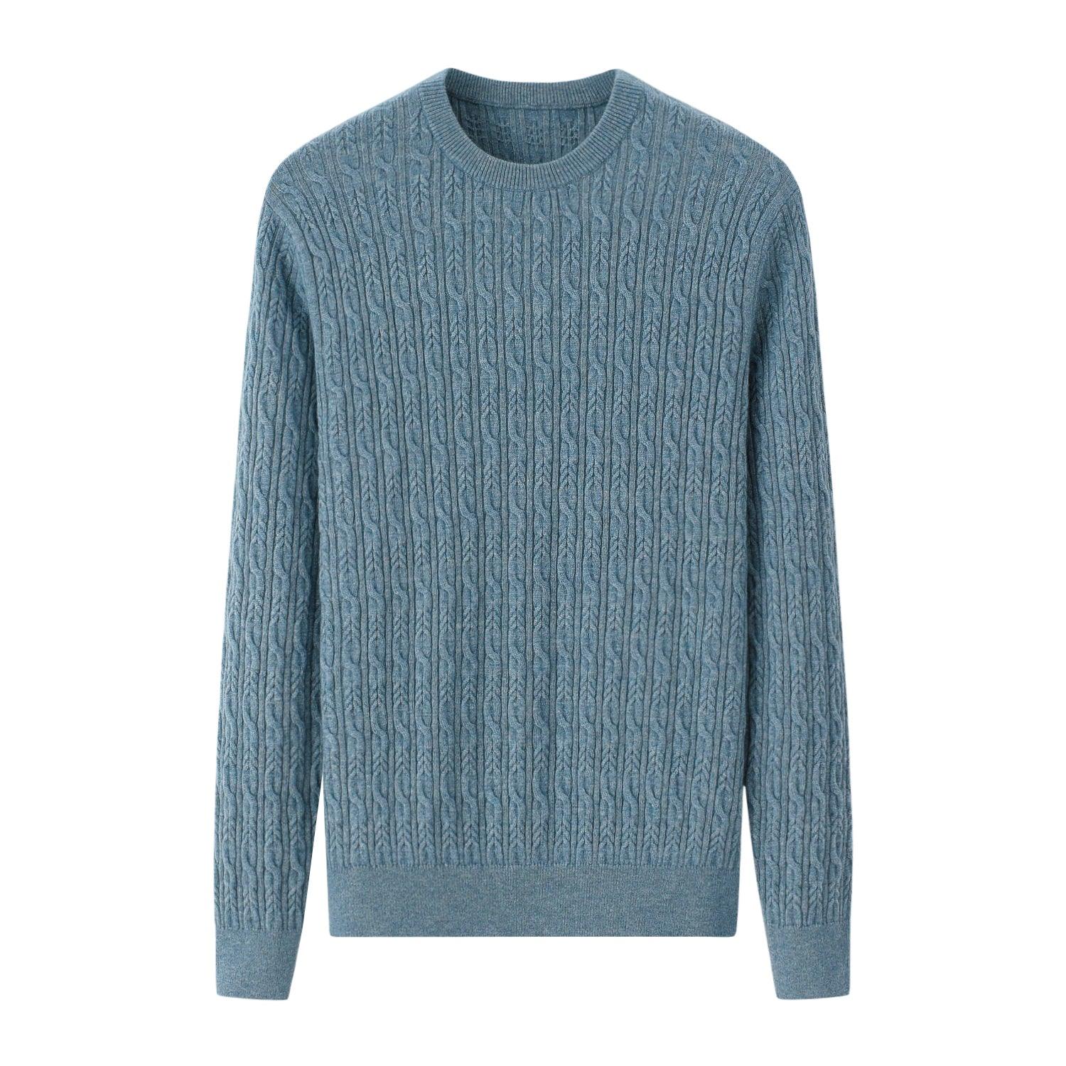 Fall and Winter collection of 100 percent cashmere knitted round neck cable pullover for men's style - Lamycashmere