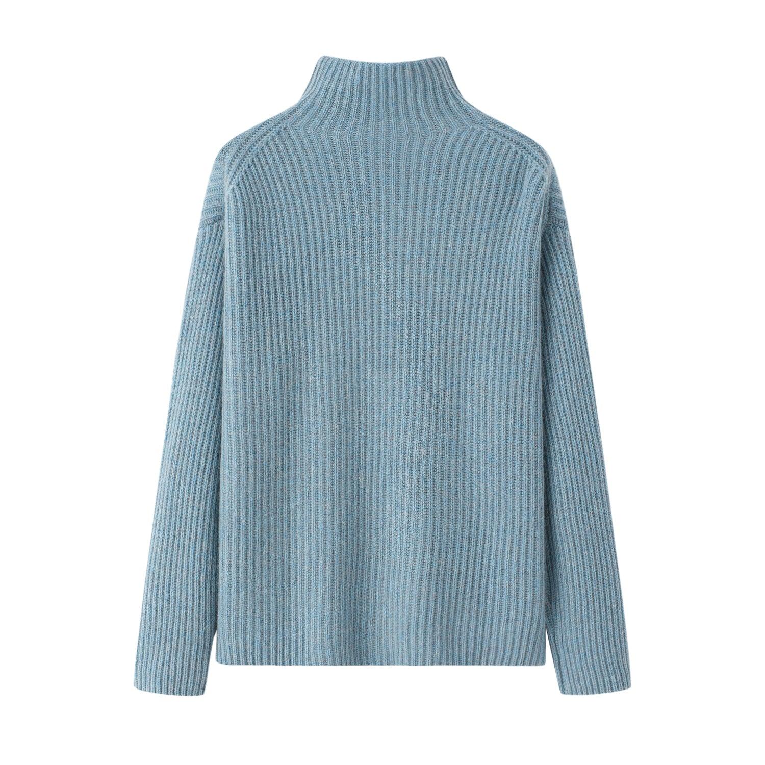 Fall and winter heavy style of 100 percent cashmere knitted mixed blue turtleneck sweater for lady's - Lamycashmere