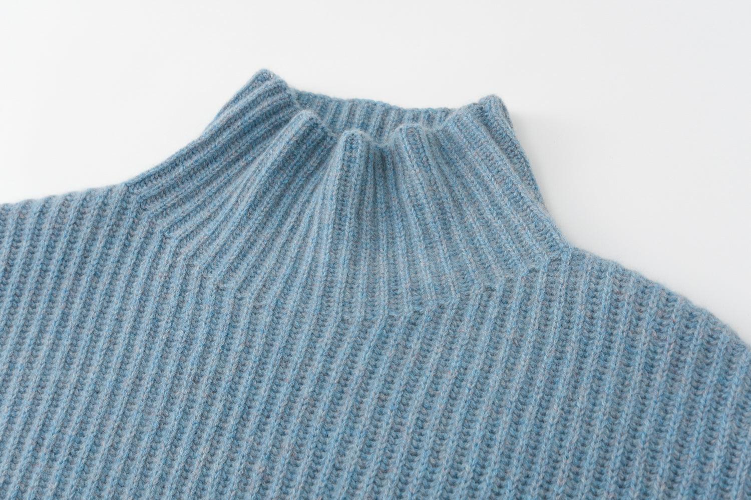 Fall and winter heavy style of 100 percent cashmere knitted mixed blue turtleneck sweater for lady's - Lamycashmere