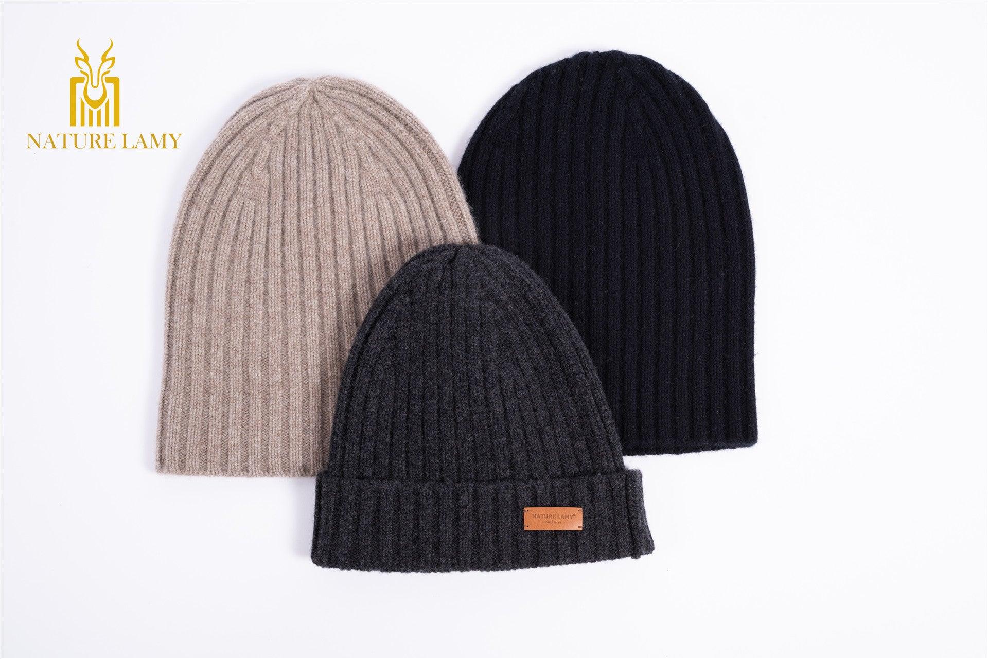 Fashion and warmly pure cashmere strip knitted hat for outside - Lamycashmere