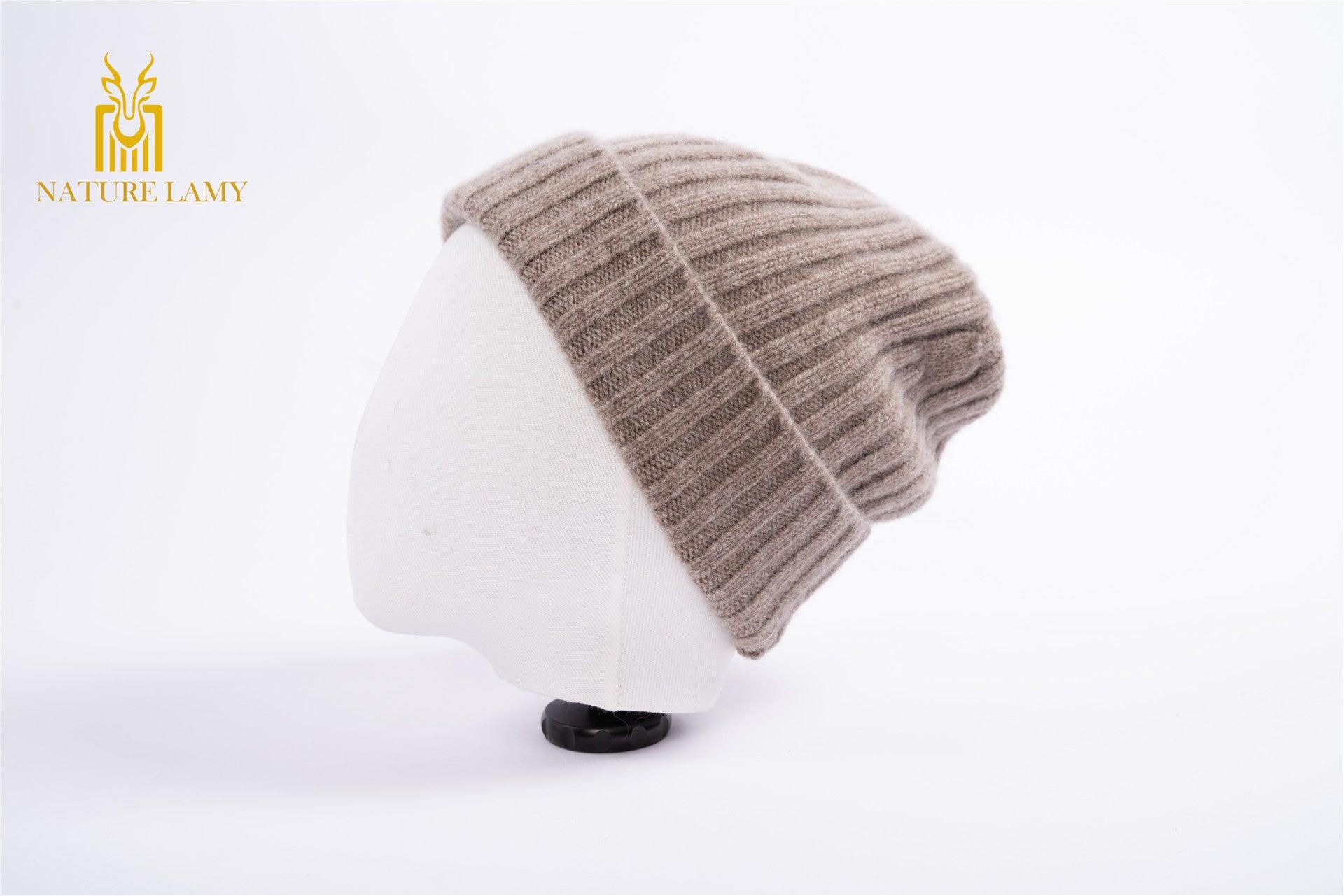 Fashion and warmly pure cashmere strip knitted hat for outside - Lamycashmere