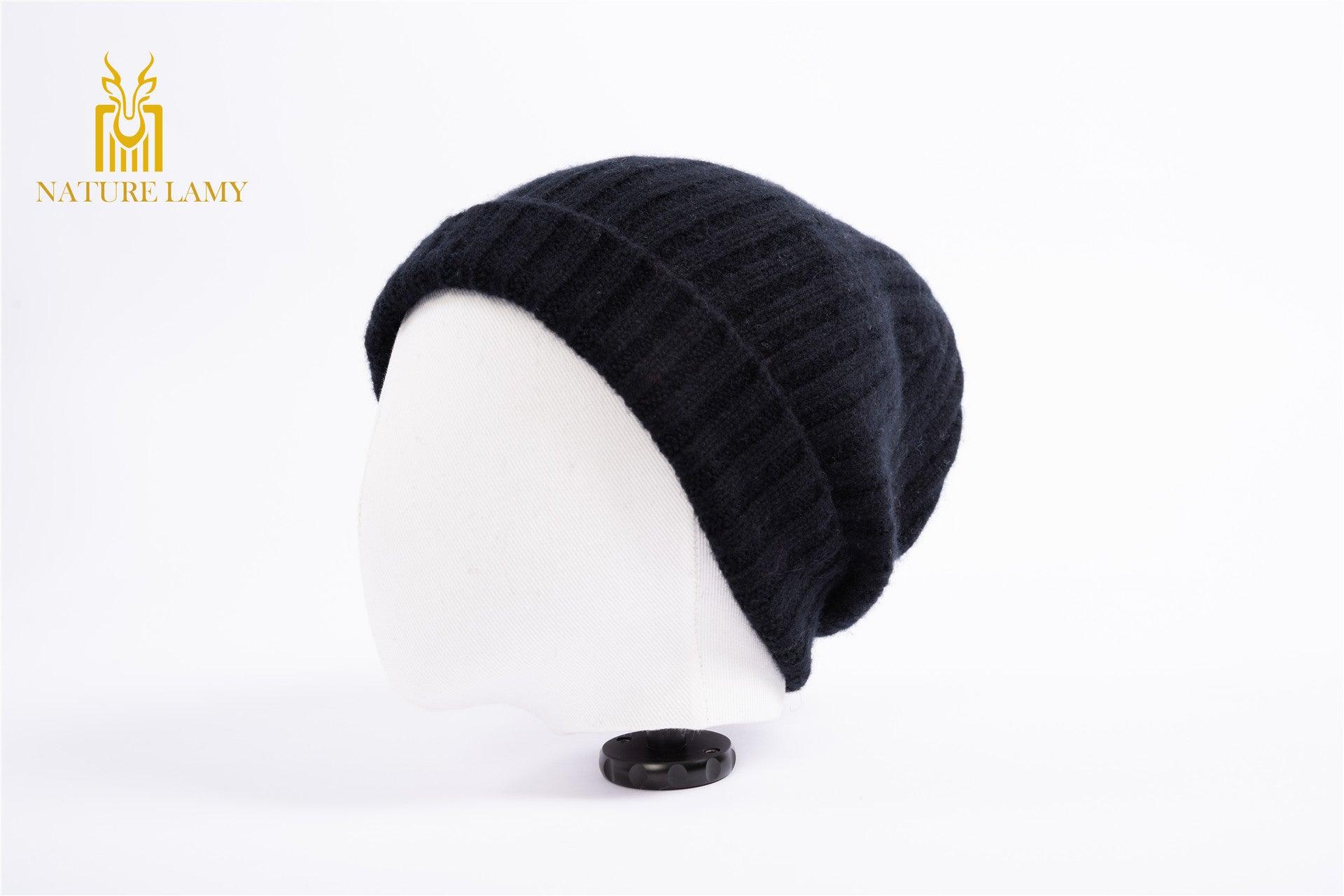 Fashion and warmly pure cashmere strip knitted hat for outside - Lamycashmere