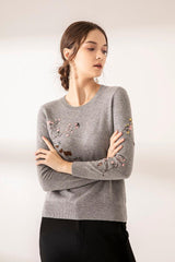 fashional embroider cashmere knitted round neck sweater - Lamycashmere