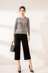 fashional embroider cashmere knitted round neck sweater - Lamycashmere