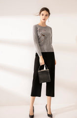 fashional embroider cashmere knitted round neck sweater - Lamycashmere