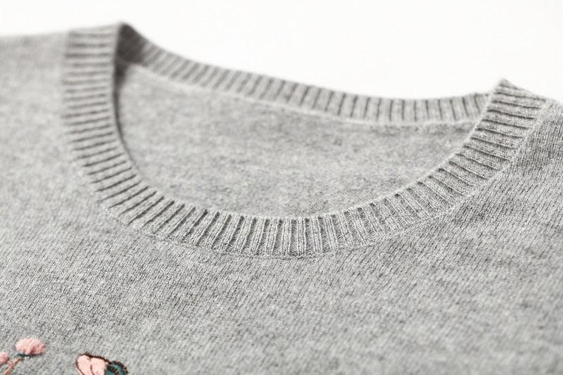 fashional embroider cashmere knitted round neck sweater - Lamycashmere