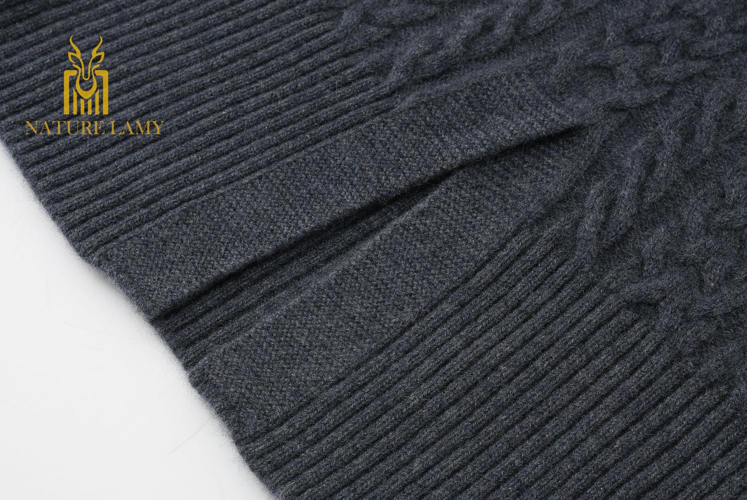 Fashional warmly charcoal color pure cashmere knitted long turtleneck dress for lady's - Lamycashmere