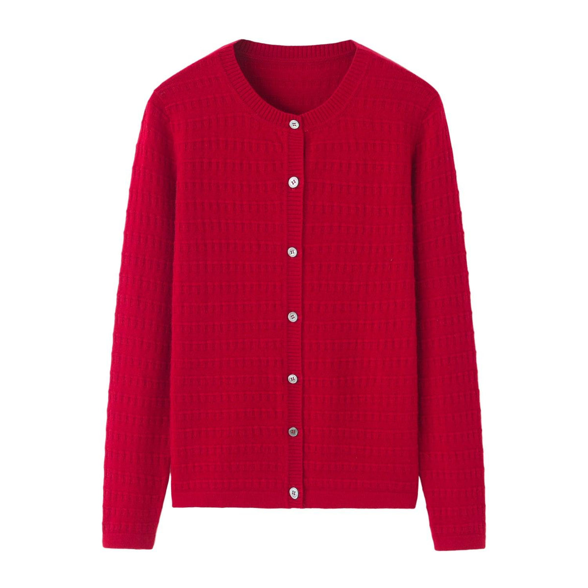 French style with shell button pure cashmere knitted round-neck cardigan - Lamycashmere