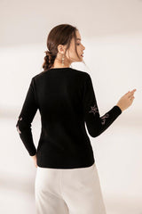 Hand made 100 cashmere embroidery round-neck sweater - Lamycashmere