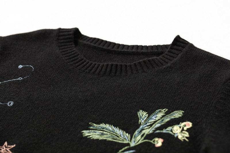 Hand made 100 cashmere embroidery round-neck sweater - Lamycashmere