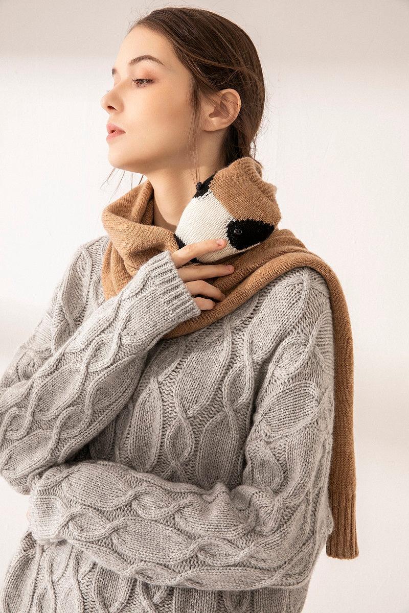 Hand made and perfect design of cashmere knitted scarf with bear dolls - Lamycashmere