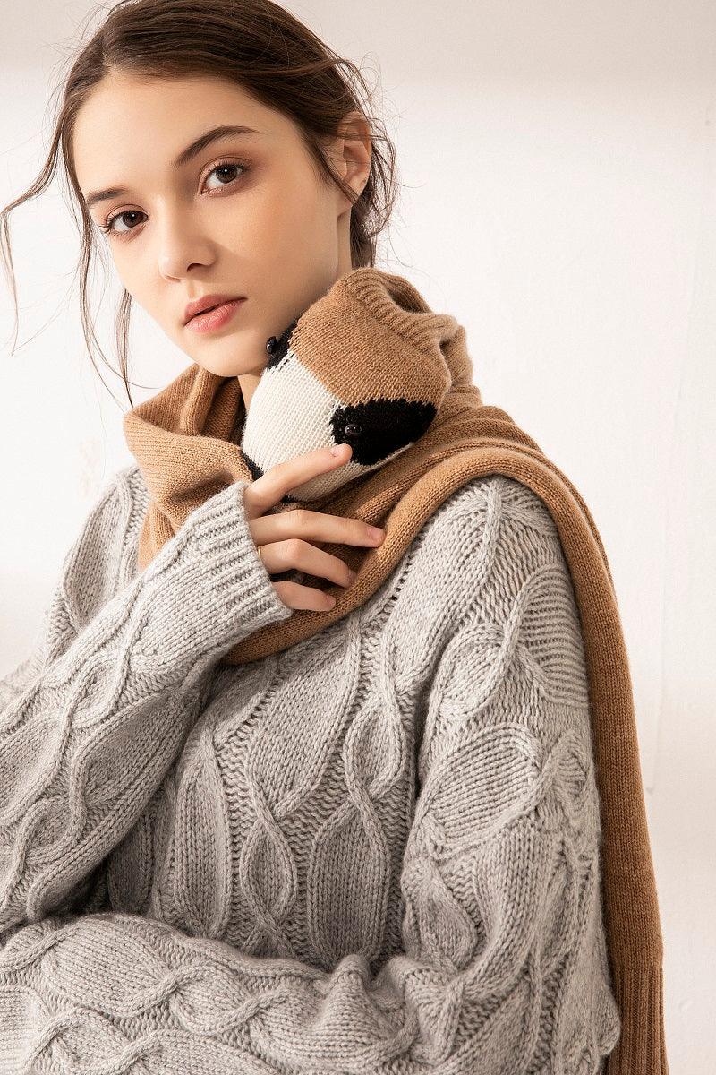 Hand made and perfect design of cashmere knitted scarf with bear dolls - Lamycashmere