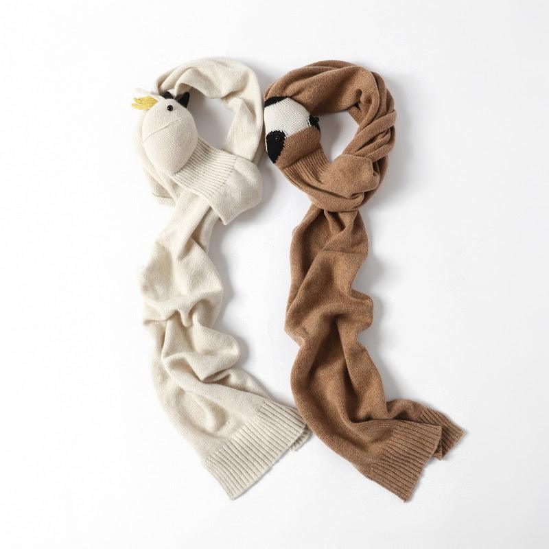 Hand made and perfect design of cashmere knitted scarf with bear dolls - Lamycashmere