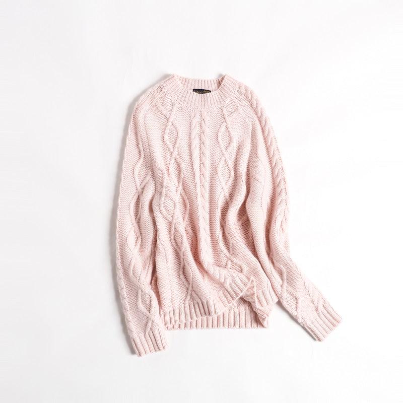 Heavy style of 100% cashmere round-neck cable pullover - Lamycashmere