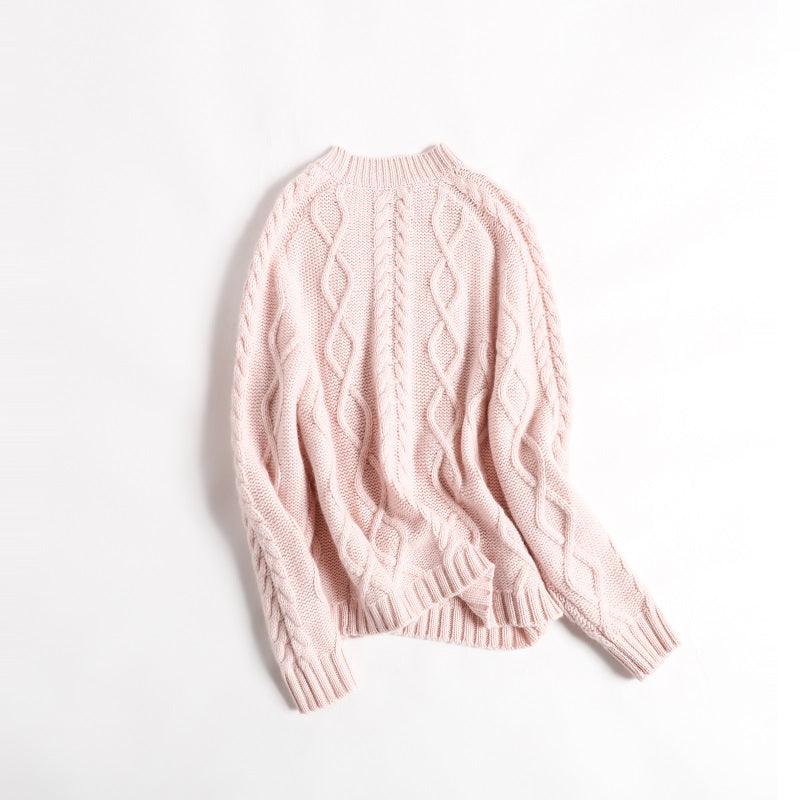 Heavy style of 100% cashmere round-neck cable pullover - Lamycashmere