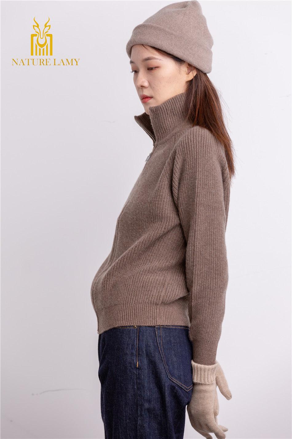 Heavy style of Outwear warmly pure cashmere knitted zipper cardigan for lady's - Lamycashmere