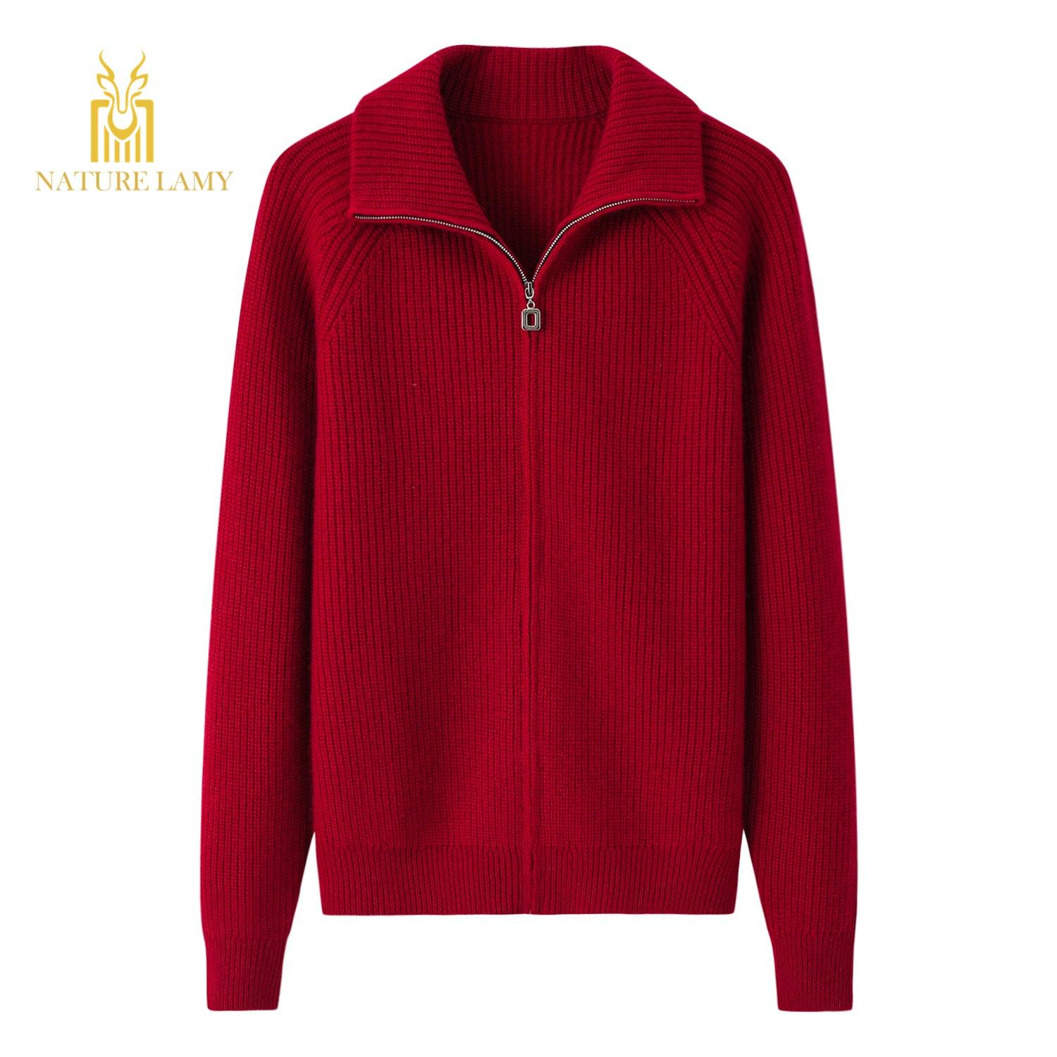 Heavy style of Outwear warmly pure cashmere knitted zipper cardigan for lady's - Lamycashmere