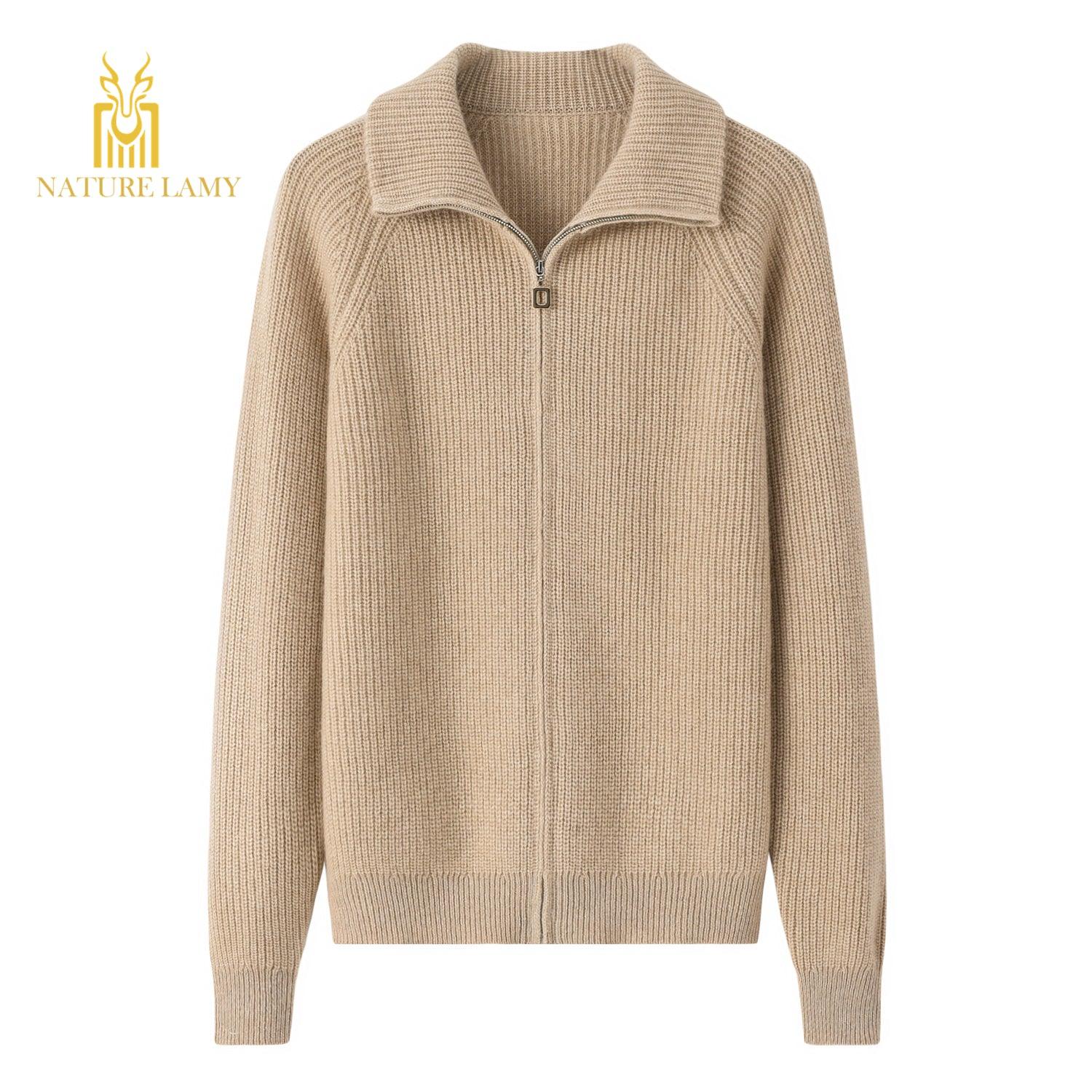 Heavy style of Outwear warmly pure cashmere knitted zipper cardigan for lady's - Lamycashmere