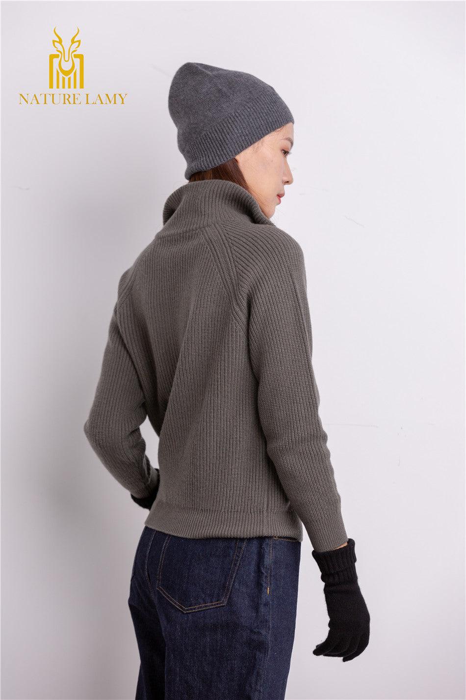 Heavy style of Outwear warmly pure cashmere knitted zipper cardigan for lady's - Lamycashmere