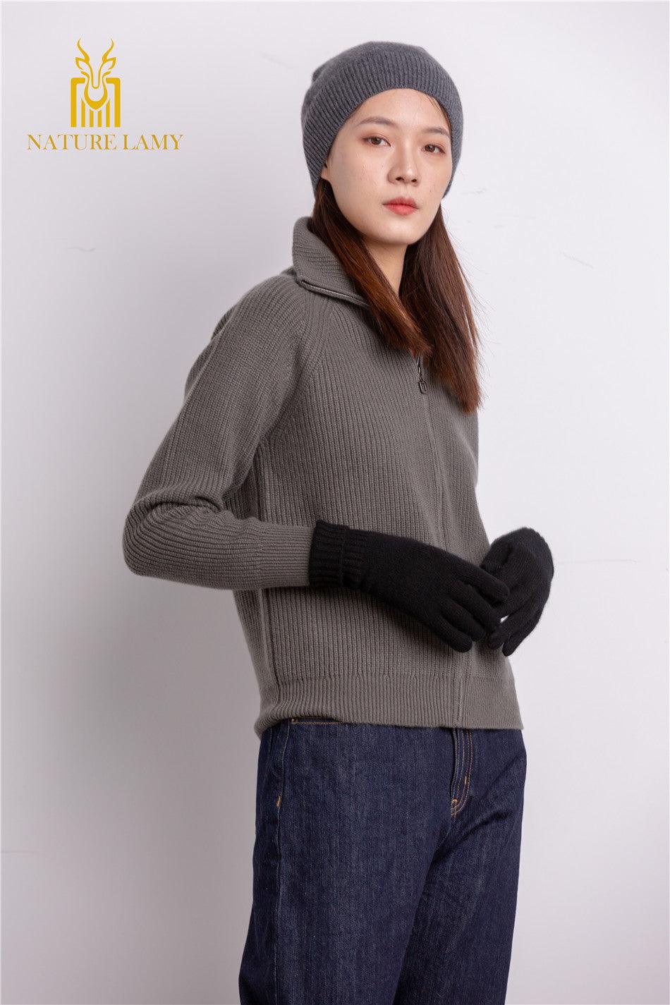 Heavy style of Outwear warmly pure cashmere knitted zipper cardigan for lady's - Lamycashmere