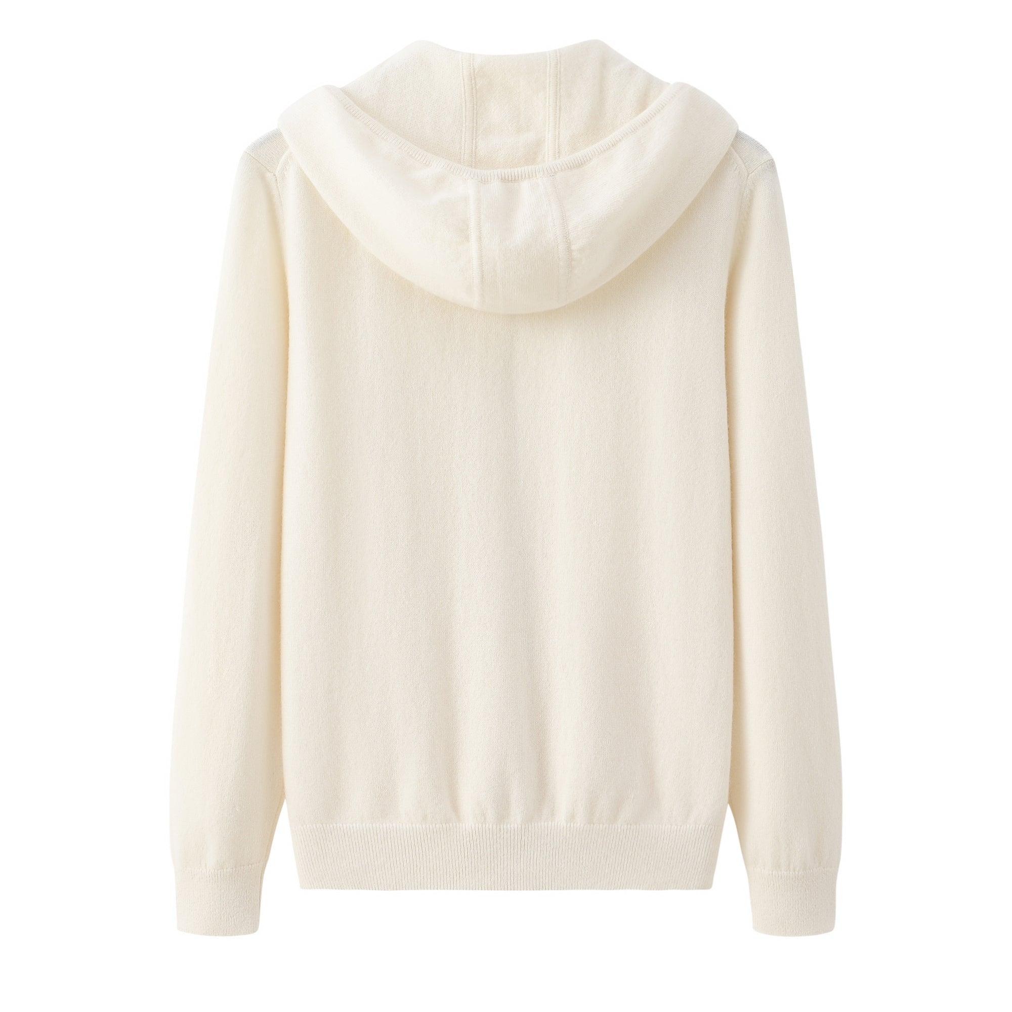 High quality Best selling of pure cashmere knitted white Hoodie, Women's Soft zipper cardigan Sweater - Lamycashmere